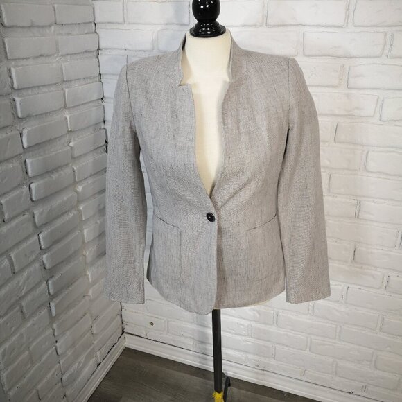 Zara Basics Collection Ladies Size 4 Grey & Beige Lined Tab Collar Blazer - Picture 1 of 11